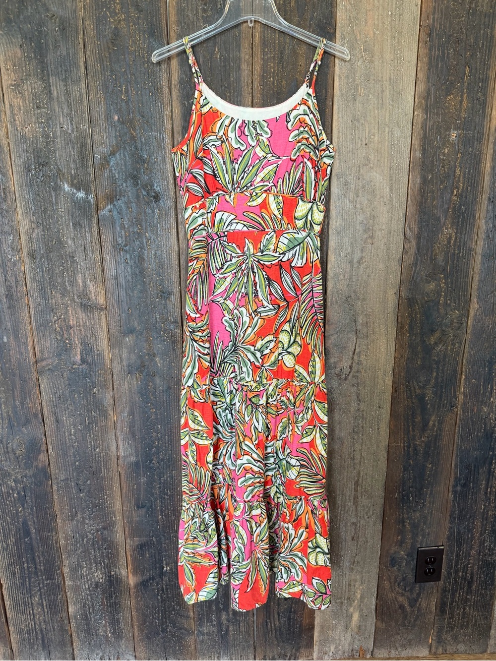 C & C California Tropical Leaf Maxi Dress Boho Resort Tiered Ruffle Summer